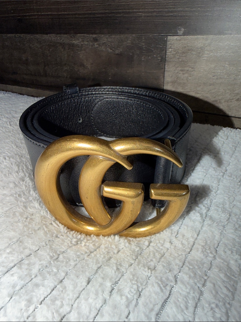 Gucci Black Leather Belt with Large Gold Double G Buckle